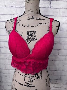 Victoria’s Secret PINK Large Push Up Longline Bralette Bra Lacey Festival Res